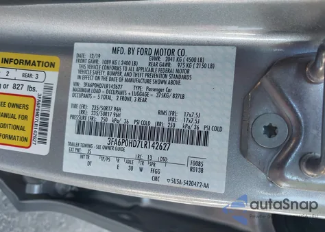 2020 Ford Fusion Se z USA, uszkodzony, nr VIN 3FA6P0HD7LR142627